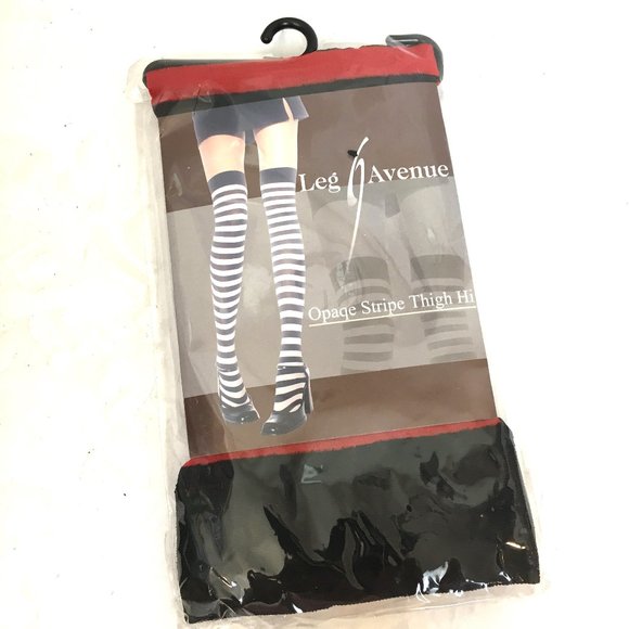 * Leg Ave #6005 Thigh High Red Blk Stripe NWT NOS - Picture 1 of 5